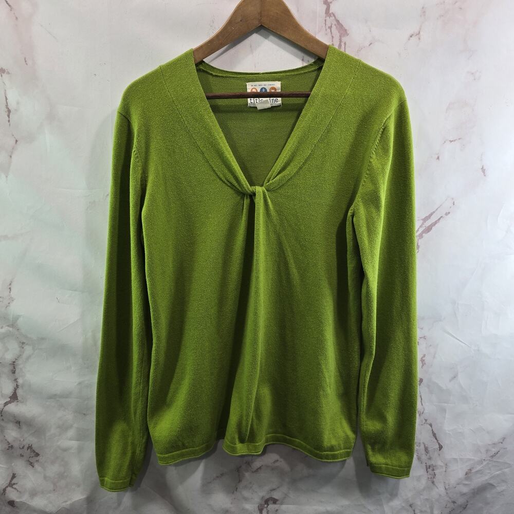 Title Nine Sweater Womens Large Green Cotton Pullover V Neck Lime Neon